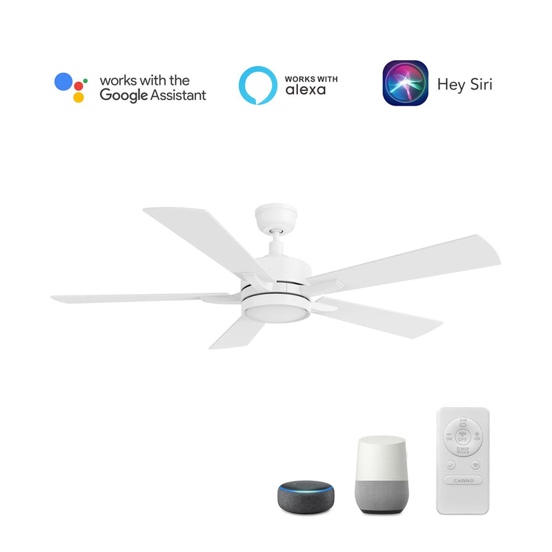 Carro Appleton 56in 5-Blade Smart Ceiling Fan | White Plywood Blades and White Finish | Living Room & Covered Patio | 56 x 56 x | Model SFR565E-L12-W1-1