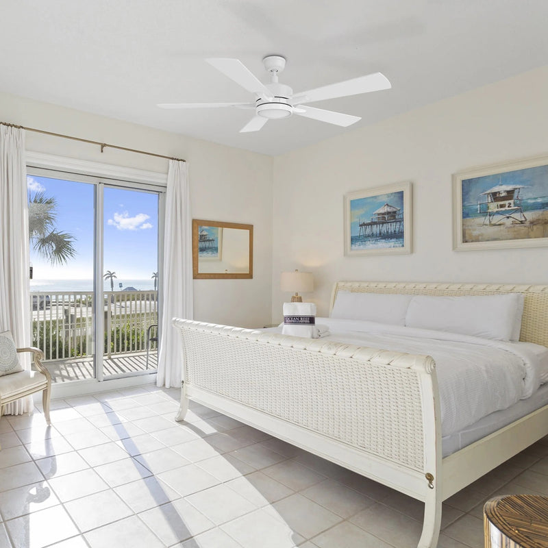 Carro Appleton 56in 5-Blade Smart Ceiling Fan | White Plywood Blades and White Finish | Living Room & Covered Patio | 56 x 56 x | Model SFR565E-L12-W1-1