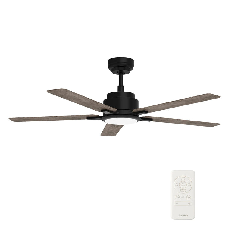 Carro Espear 56in 5-Blade Smart Ceiling Fan | Modern Black Barnwood/Walnut Plywood and Integrated LED | Living Room & Covered | Model SFR565J-L12-BG-1
