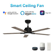Carro Espear 56in 5-Blade Smart Ceiling Fan | Modern Black Barnwood/Walnut Plywood and Integrated LED | Living Room & Covered | Model SFR565J-L12-BG-1