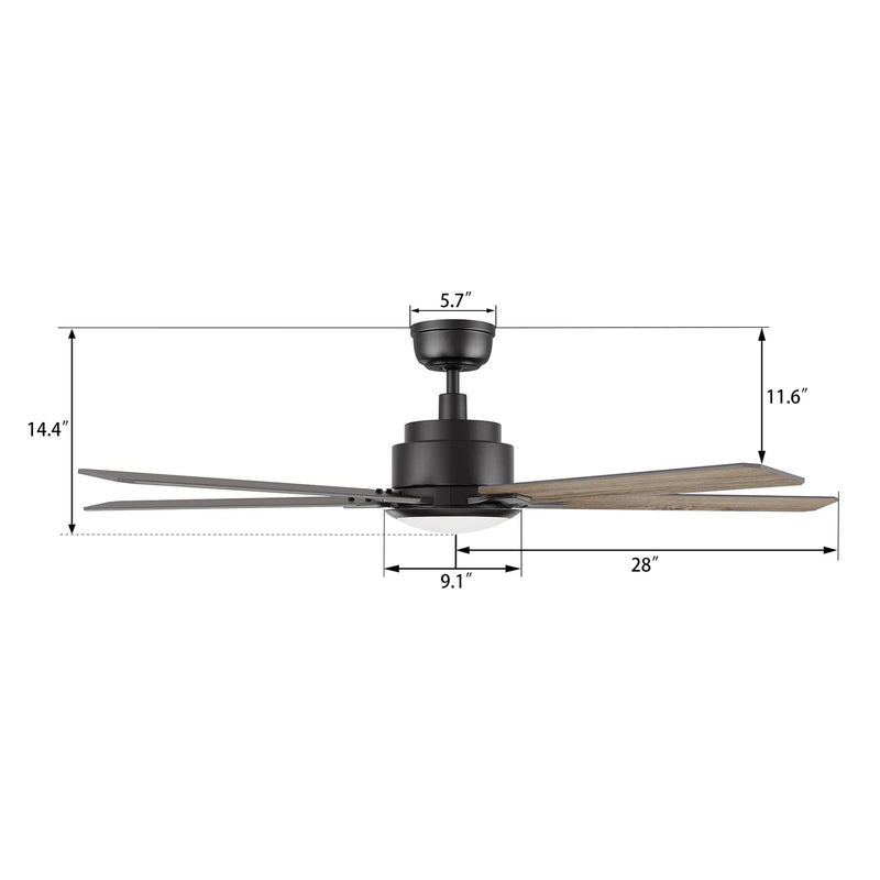Carro Espear 56in 5-Blade Smart Ceiling Fan | Modern Black Barnwood/Walnut Plywood and Integrated LED | Living Room & Covered | Model SFR565J-L12-BG-1