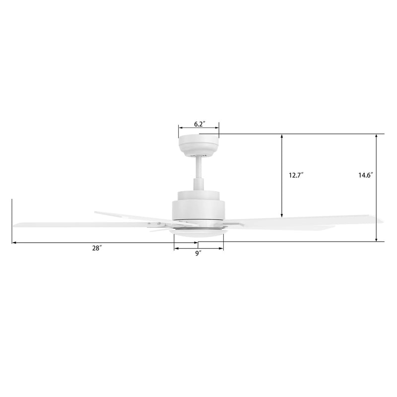 Carro Espear 56in 5-Blade Smart Ceiling Fan | Modern White Plywood and Integrated LED | Living Room & Covered Patio | 14.4 x 56 x | Model SFR565J-L12-W1-1