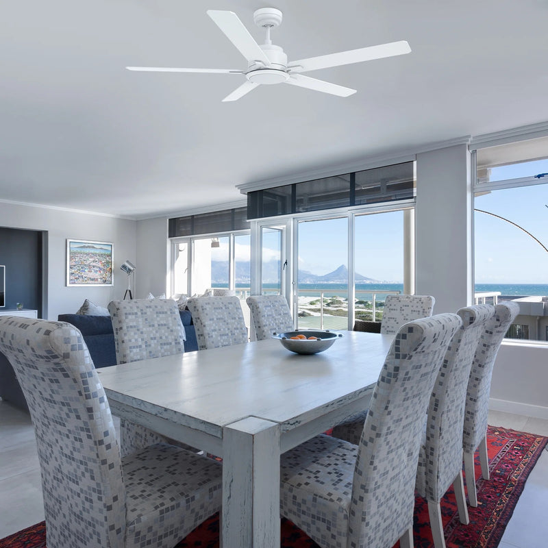 Carro Espear 56in 5-Blade Smart Ceiling Fan | Modern White Plywood and Integrated LED | Living Room & Covered Patio | 14.4 x 56 x | Model SFR565J-L12-W1-1