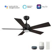 Carro Ascender 56in 5-Blade Smart Ceiling Fan | Modern Black Barnwood Plywood and Integrated LED | Living Room & Covered Patio | Model SFR565J1-L11-BG-1
