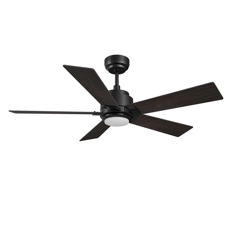 Carro Ascender 56in 5-Blade Smart Ceiling Fan | Modern Black Barnwood Plywood and Integrated LED | Living Room & Covered Patio | Model SFR565J1-L11-BG-1