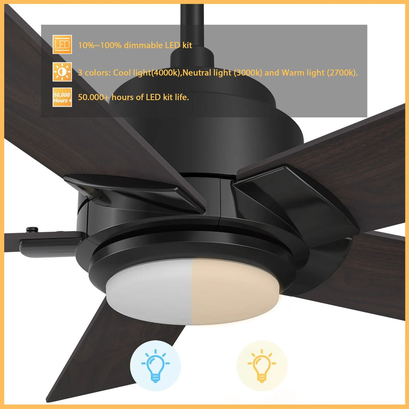 Carro Ascender 56in 5-Blade Smart Ceiling Fan | Modern Black Barnwood Plywood and Integrated LED | Living Room & Covered Patio | Model SFR565J1-L11-BG-1