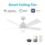 Carro Ascender 56in 5-Blade Smart Ceiling Fan | Modern White Plywood and Integrated LED | Living Room & Covered Patio | 14.7 x | Model SFR565J1-L11-W1-1