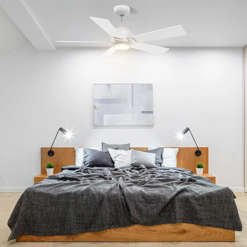 Carro Ascender 56in 5-Blade Smart Ceiling Fan | Modern White Plywood and Integrated LED | Living Room & Covered Patio | 14.7 x | Model SFR565J1-L11-W1-1