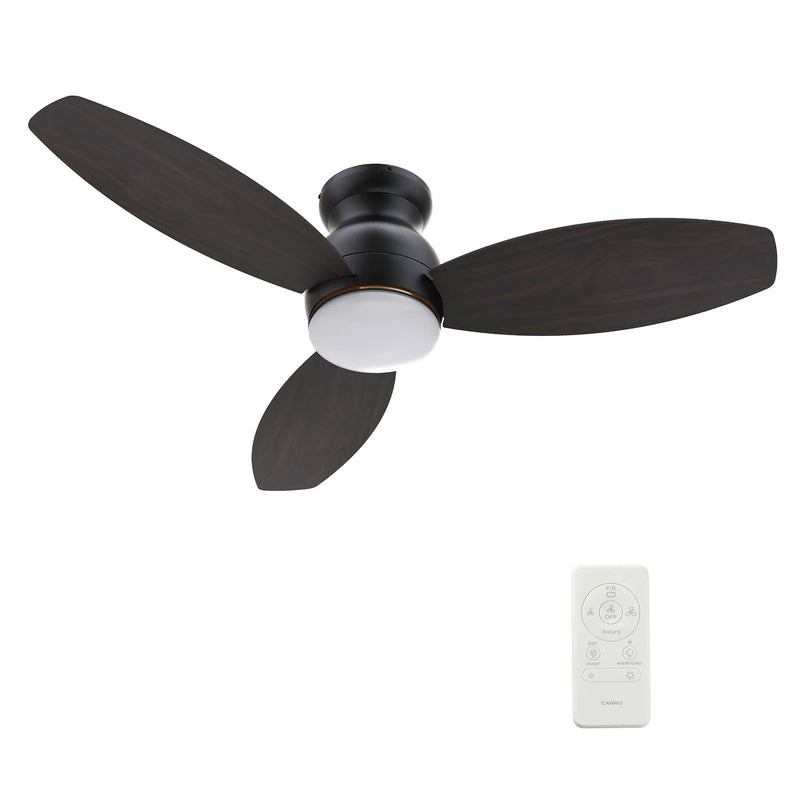 Carro Trento 60in 3-Blade Flush Smart Ceiling Fan | Modern Black Plywood Blades | Living Room & Covered Patio | 60 x 60 x 12.4 | Model SFR603Q-L12-BG-1-FM