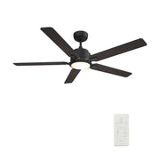 Carro Espear 60in 5-Blade Smart Ceiling Fan | Modern Black Barnwood/Walnut Plywood Blades | Living Room & Covered Patio | 60 x 60 | Model SFR605J-L12-BG-1