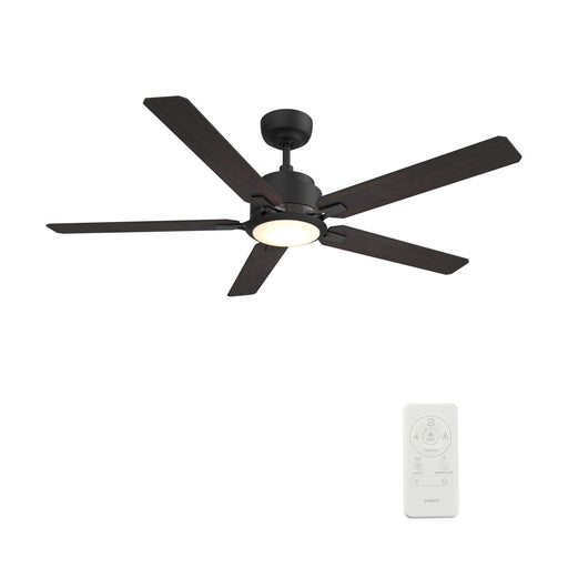 Carro Espear 60in 5-Blade Smart Ceiling Fan | Modern Black Barnwood/Walnut Plywood Blades | Living Room & Covered Patio | 60 x 60 | Model SFR605J-L12-BG-1