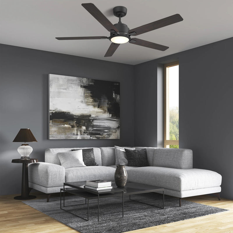 Carro Espear 60in 5-Blade Smart Ceiling Fan | Modern Black Barnwood/Walnut Plywood Blades | Living Room & Covered Patio | 60 x 60 | Model SFR605J-L12-BG-1