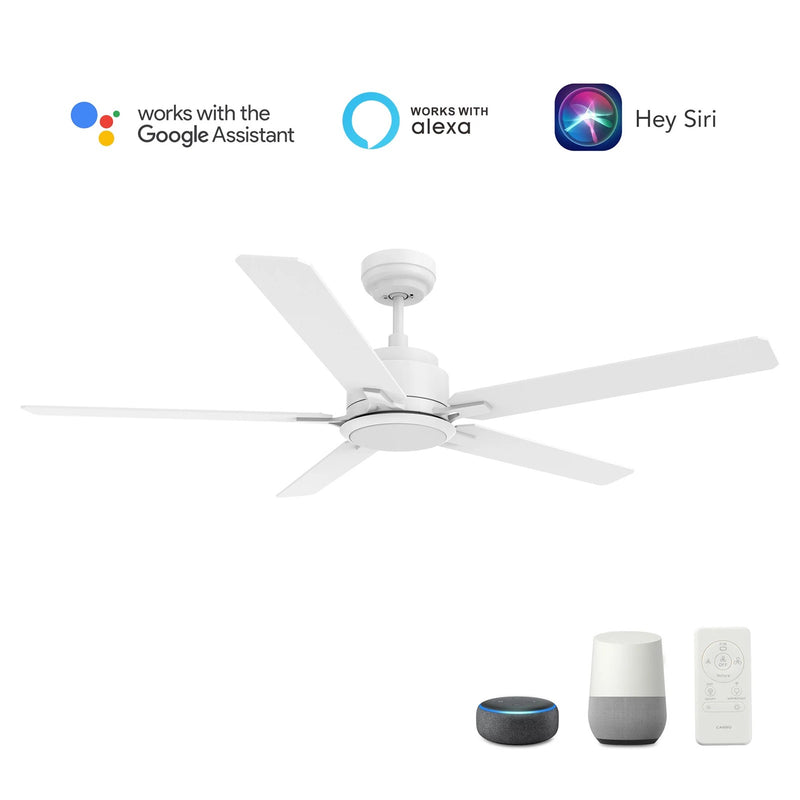 Carro Espear 60in 5-Blade Smart Ceiling Fan | Soft Modern White and Plywood | Large Living Room & Covered Patio | 60 x 60 x 14.4 | Model SFR605J-L12-W1-1