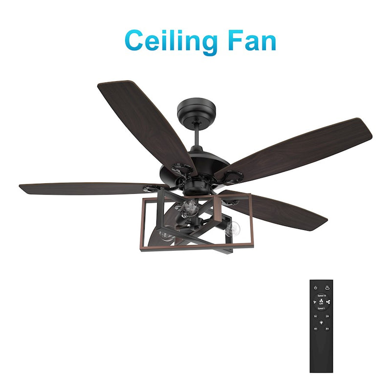 Carro Karson 52" 75W Ceiling Fan/Remote/Light Kit, Bk/Walnut