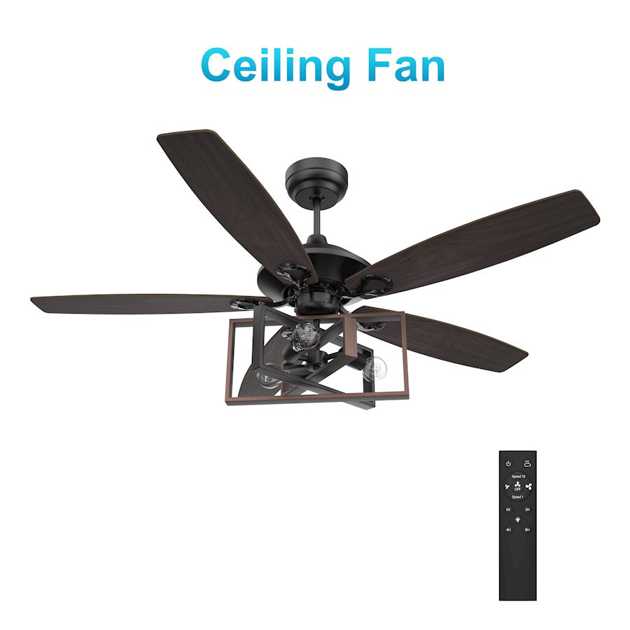 Carro Karson 52" 75W Ceiling Fan/Remote/Light Kit, Bk/Walnut