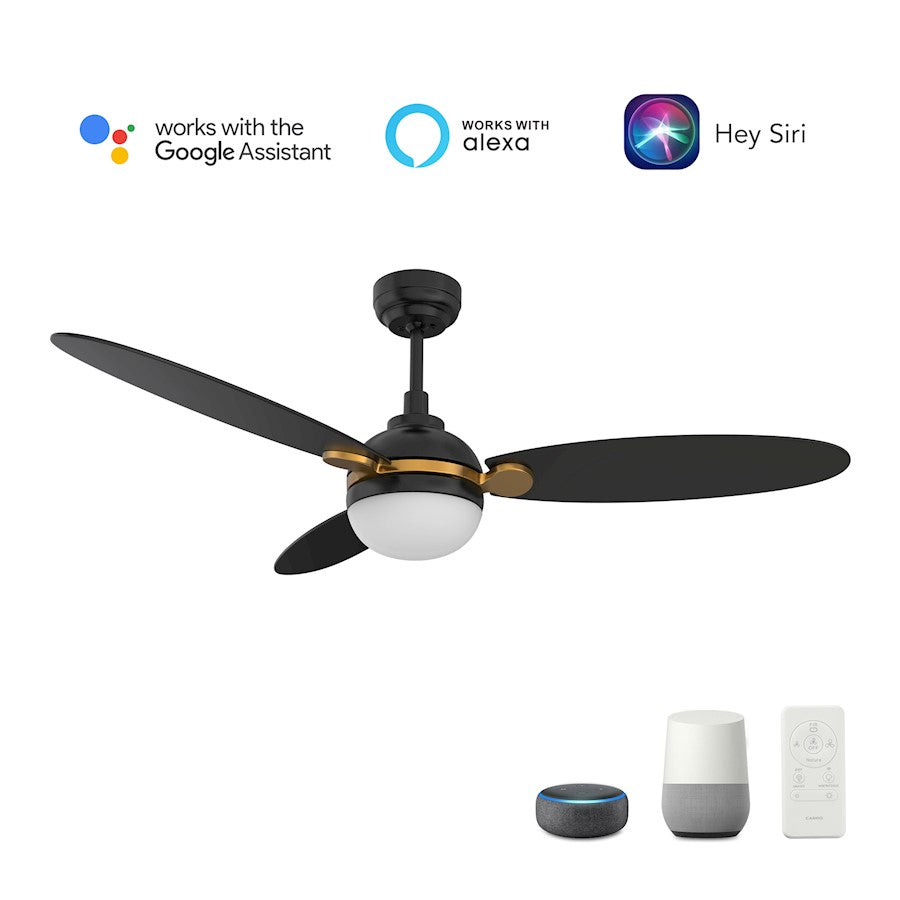 Carro Pearla 52" Ceiling Fan/Remote/Light Kit, Black/Black