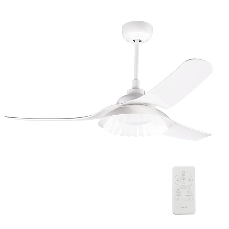 Carro Daffodil Smart Ceiling Fan/Remote/Light Kit, White/White