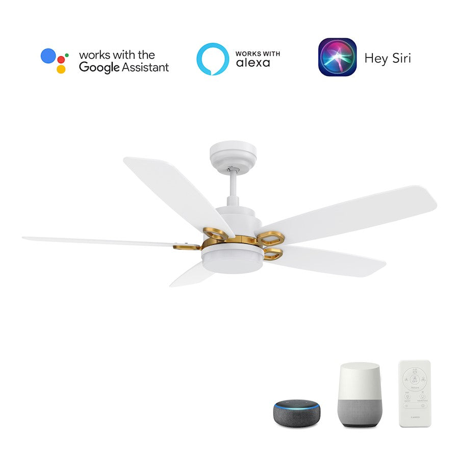 Carro Peyton 52" Ceiling Fan/Remote/Light Kit, White/White