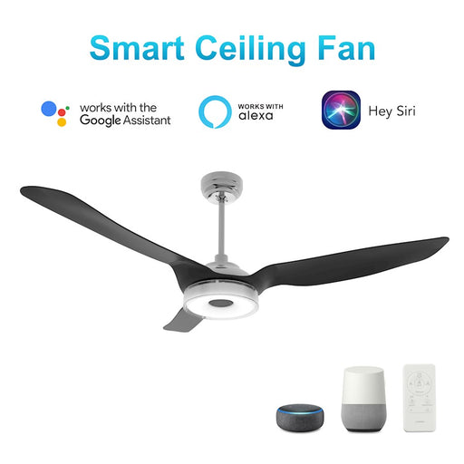 Carro Fletcher 56" Smart Ceiling Fan/Light Kit, Silver/Black