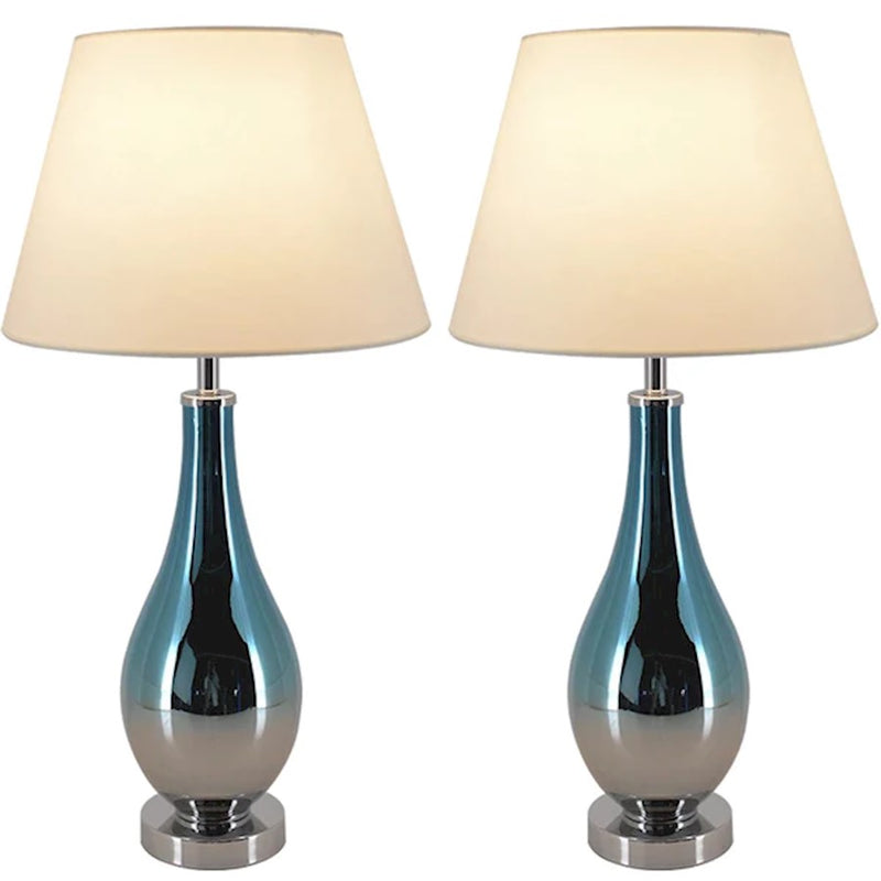Carro Lola 1 Light 28" Table Lamp, Blue Chrome/Beige