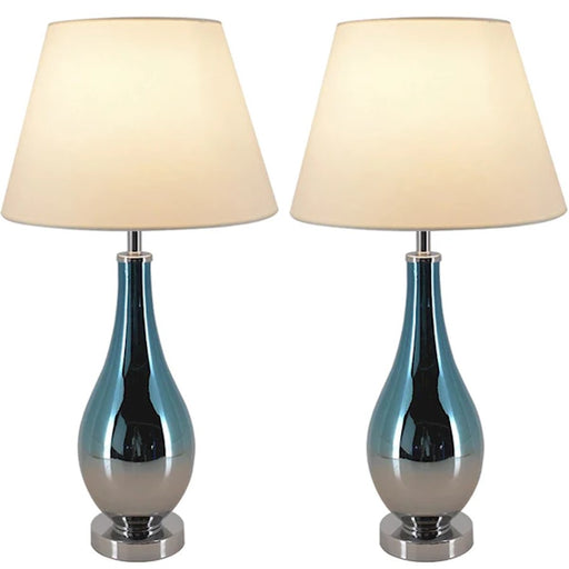 Carro Lola 1 Light 28" Table Lamp, Blue Chrome/Beige