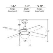 Carro Everett 48in 4-Blade Ceiling Fan | Black Plywood Blades and LED Light Kit | Living Room & Bedroom | 16 x 48 x 48 in | Model VWGA-484C-L11-B2-1