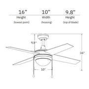 Carro Everett 48in 4-Blade Ceiling Fan | White Plywood Blades and LED Light Kit | Living Room & Bedroom | 16 x 48 x 48 in | Model VWGA-484C-L11-W1-1
