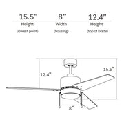 Carro Empire 52in 3-Blade Ceiling Fan | Black Plywood Blades and Integrated 3000K LED | Living Room & Bedroom | 15.5 x 52 x 52 | Model VWGA-523A3-L12-B2-1
