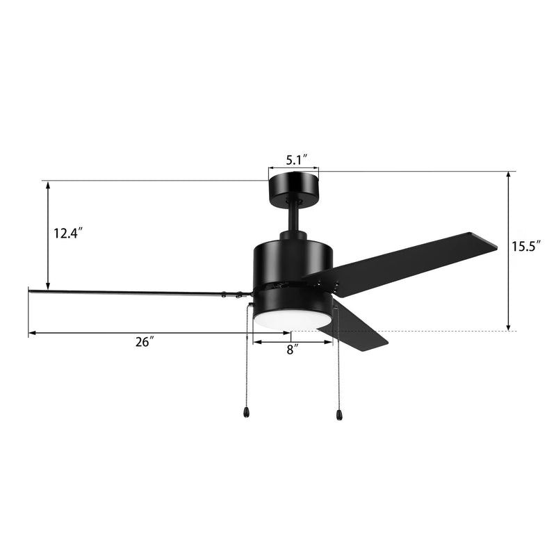 Carro Empire 52in 3-Blade Ceiling Fan | Black Plywood Blades and Integrated 3000K LED | Living Room & Bedroom | 15.5 x 52 x 52 | Model VWGA-523A3-L12-B2-1