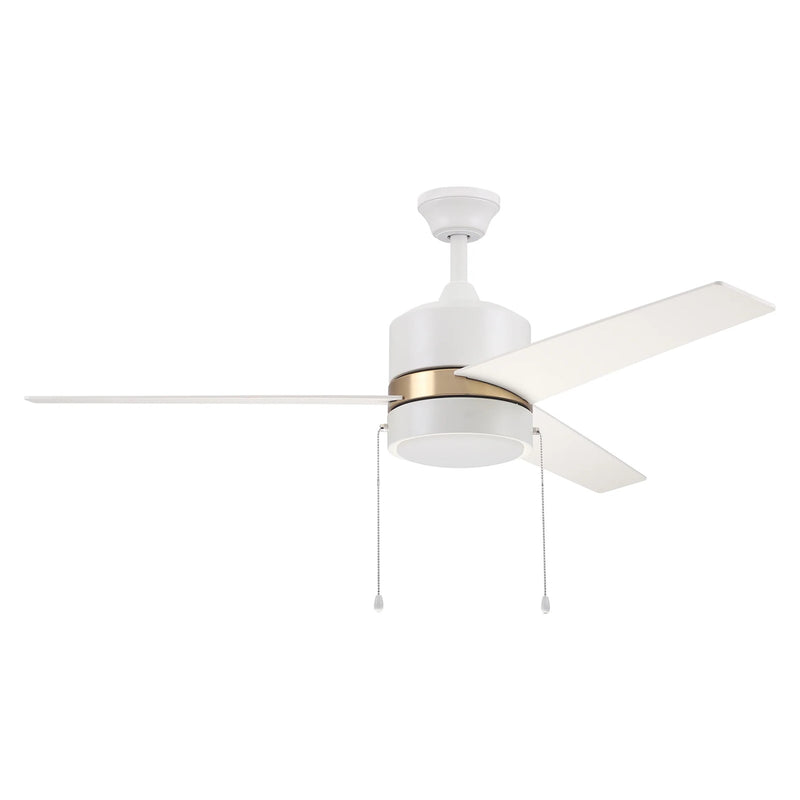 Carro Flint 52in 3-Blade Ceiling Fan with LED | White/Gold Plywood Blades and Integrated 3000K Light | Living Room & Bedroom | Model VWGA-523A5-L12-W1-1G
