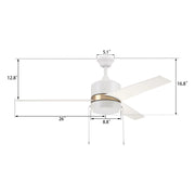 Carro Flint 52in 3-Blade Ceiling Fan with LED | White/Gold Plywood Blades and Integrated 3000K Light | Living Room & Bedroom | Model VWGA-523A5-L12-W1-1G