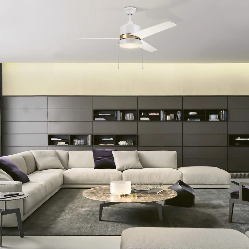 Carro Flint 52in 3-Blade Ceiling Fan with LED | White/Gold Plywood Blades and Integrated 3000K Light | Living Room & Bedroom | Model VWGA-523A5-L12-W1-1G