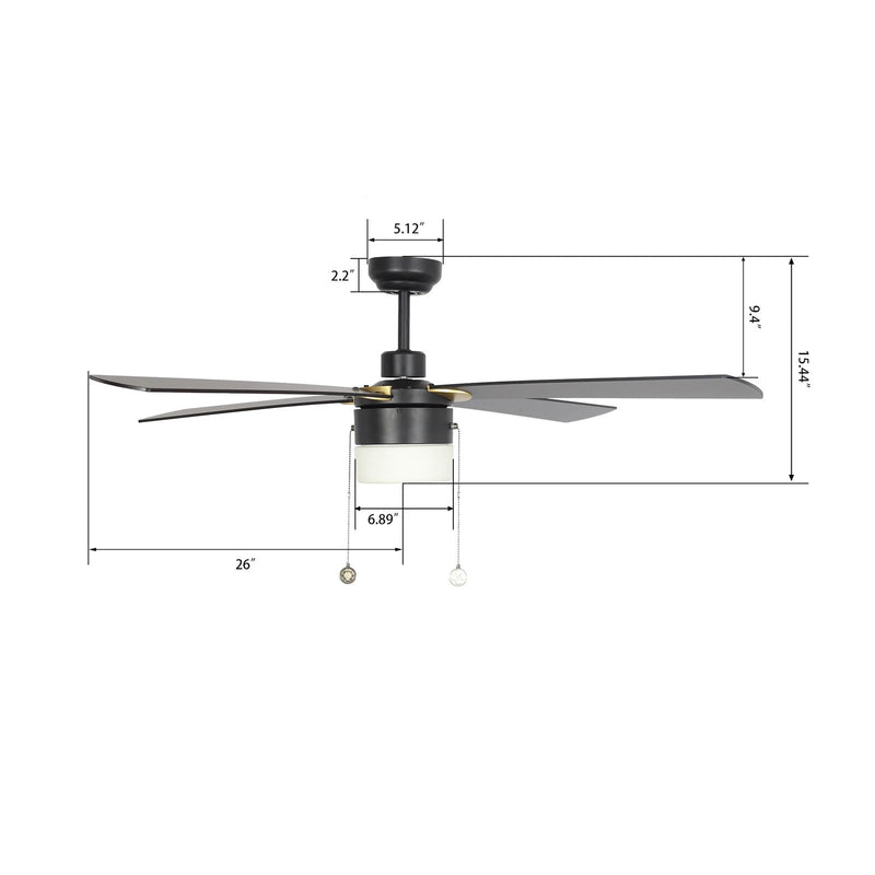 Carro Amalfi 52in 4-Blade Ceiling Fan | Black Plywood Blades and Metal Body | Living Room & Bedroom | 52 x 52 x 15.5 in | Model VWGA-524H2-L11-B2-1