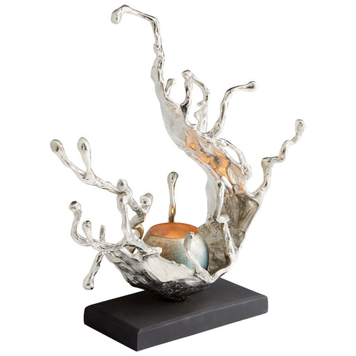 Cyan Design Aqueous Candleholder, Nickel/Blue Mist Glass