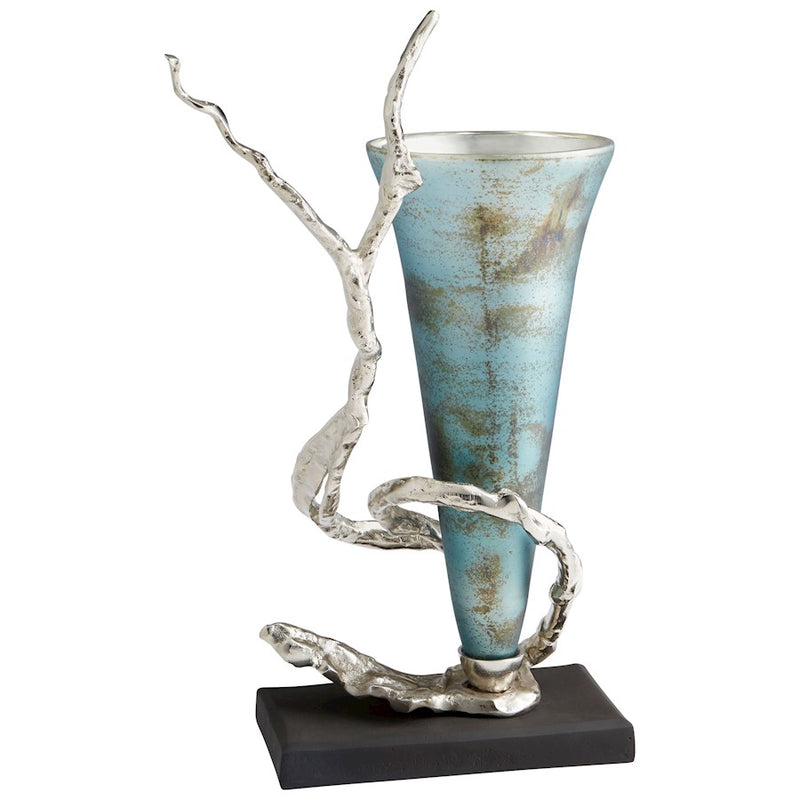 Cyan Design Gianni Vase, Nickel/Blue Mist Glass