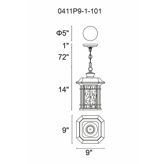 CWI Lighting Blackburn 1 Light Outdoor Pendant, Black/Seedy