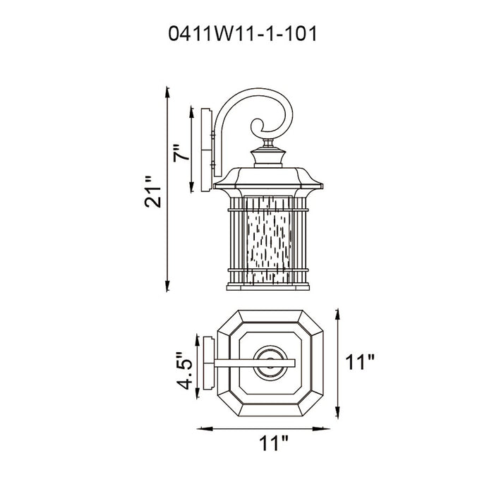 CWI Lighting Blackburn 1 Light Outdoor Wall Light, Black/Seedy