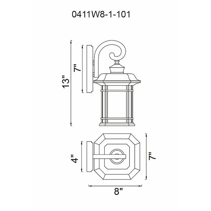 CWI Blackburn 1 Light 12"H Outdoor Wall Light, Black/Seedy