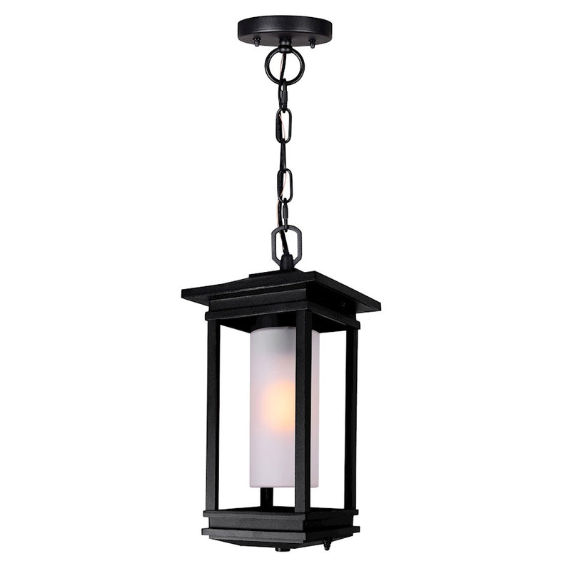 CWI Granville 1 Light Outdoor Hanging Light, Black/Frosted