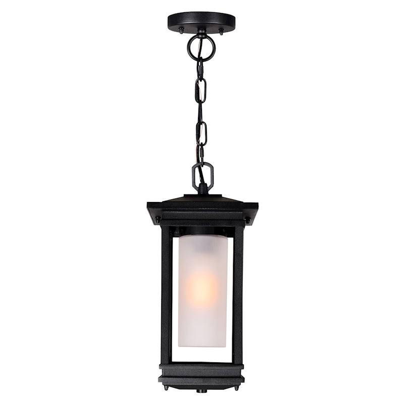 CWI Granville 1 Light Outdoor Hanging Light, Black/Frosted