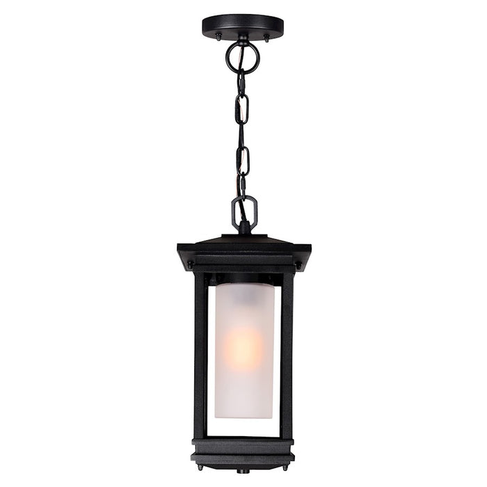 CWI Granville 1 Light Outdoor Hanging Light, Black/Frosted
