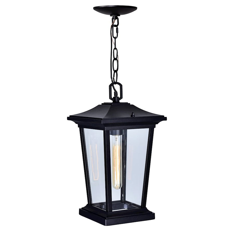 CWI Lighting Leawood 1 Light Outdoor Hanging Light, Black/Clear