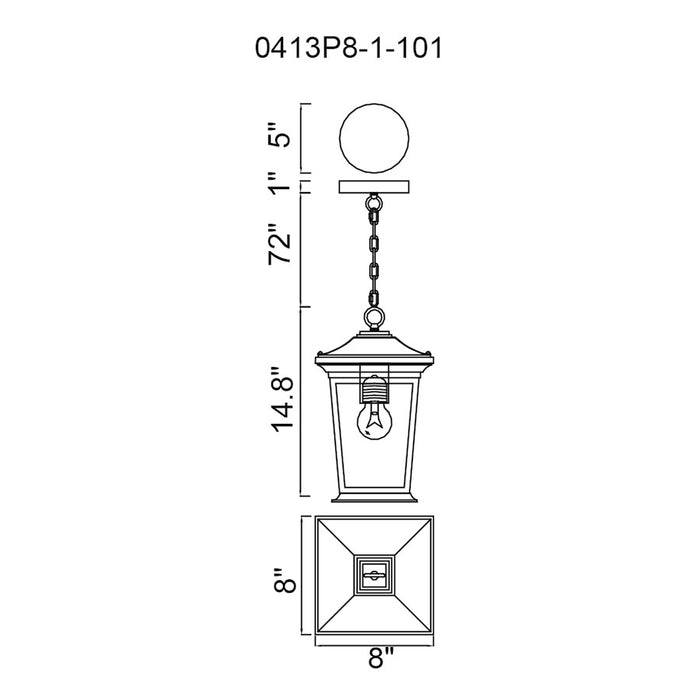 CWI Lighting Leawood 1 Light Outdoor Hanging Light, Black/Clear