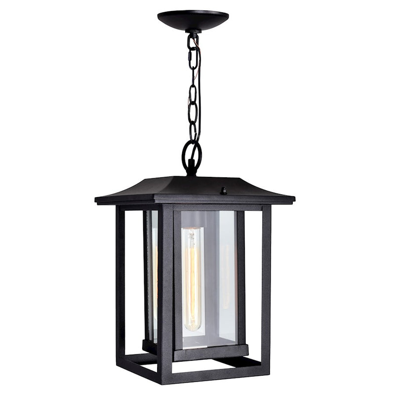 CWI Winfield 1 Light Outdoor Hanging Light, Black/Clear