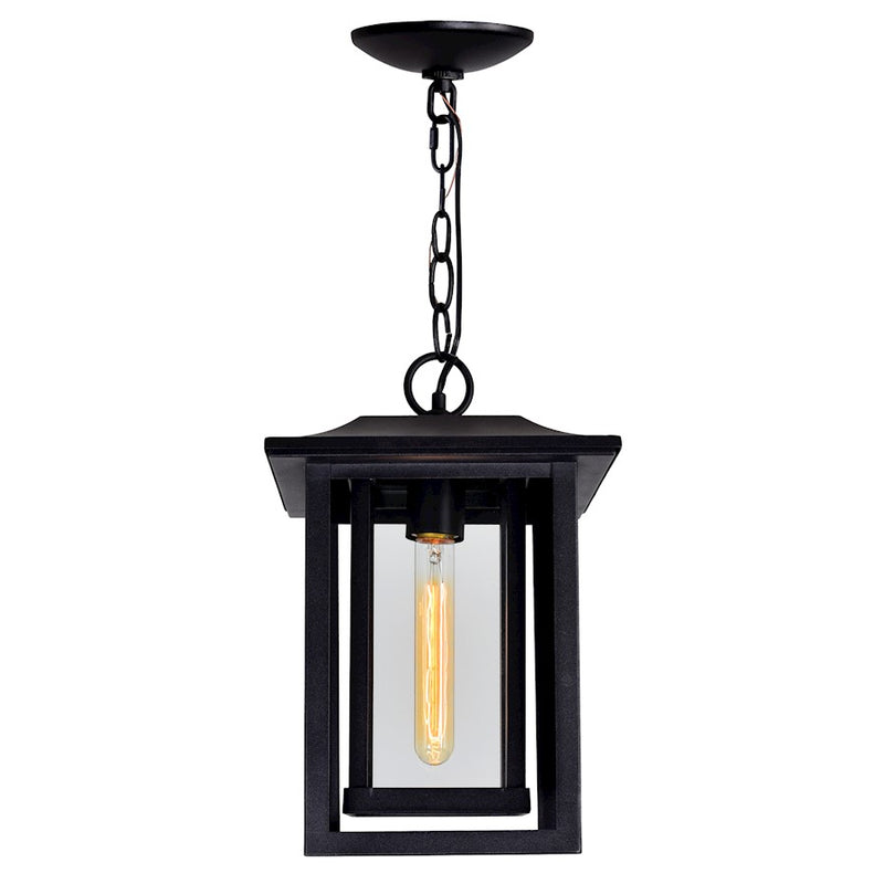 CWI Winfield 1 Light Outdoor Hanging Light, Black/Clear