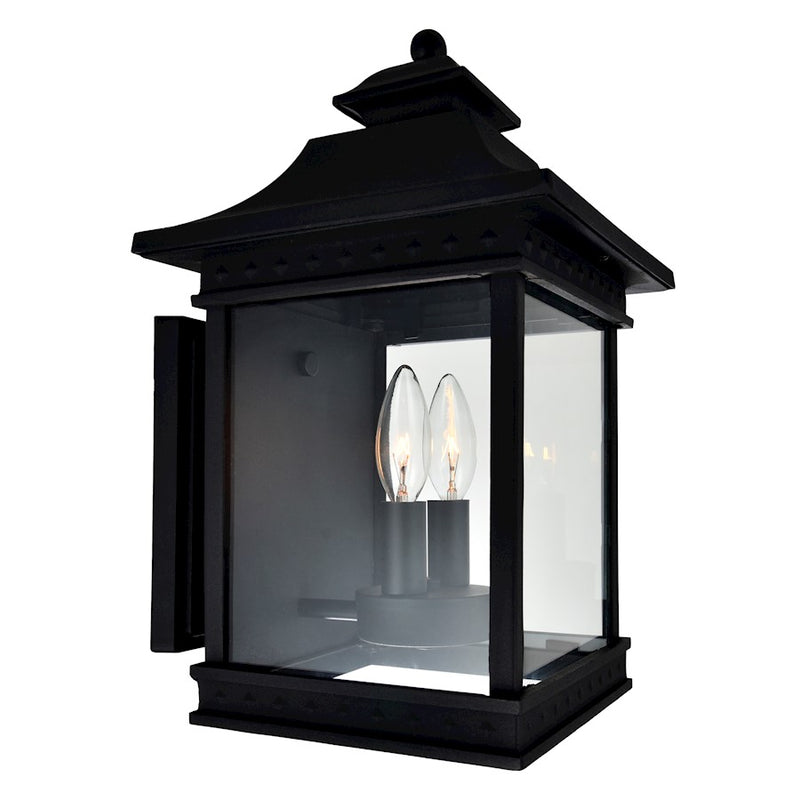 CWI Lighting Cleveland 2-Lt 9" Outdoor Wall Light, Black/Clear