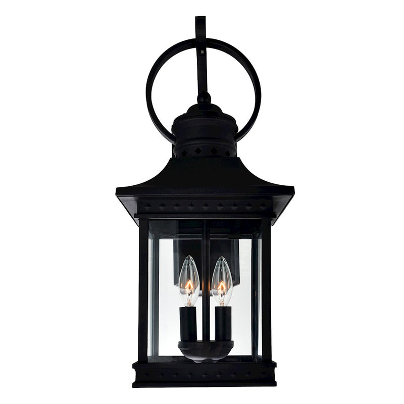 CWI Lighting Cleveland 2 Light Outdoor Wall Light, Black/Clear
