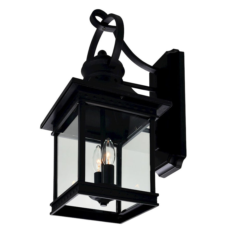 CWI Lighting Cleveland 2 Light Outdoor Wall Light, Black/Clear