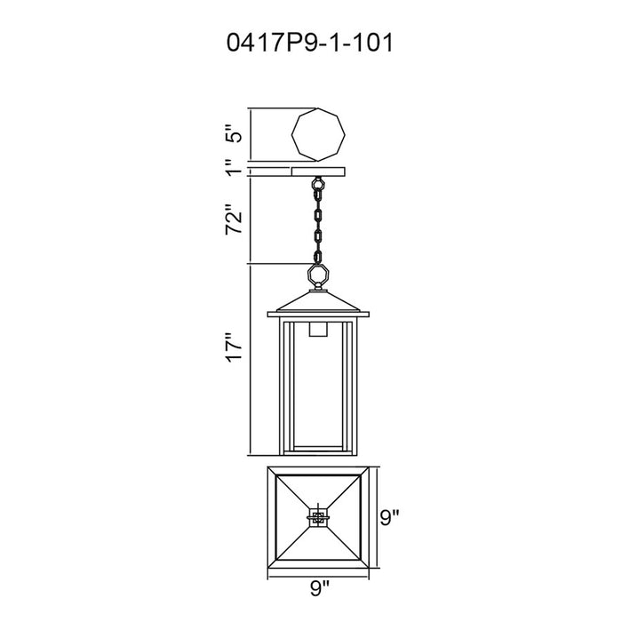 CWI Lighting Crawford 1 Light Outdoor Hanging Light, Black/Clear