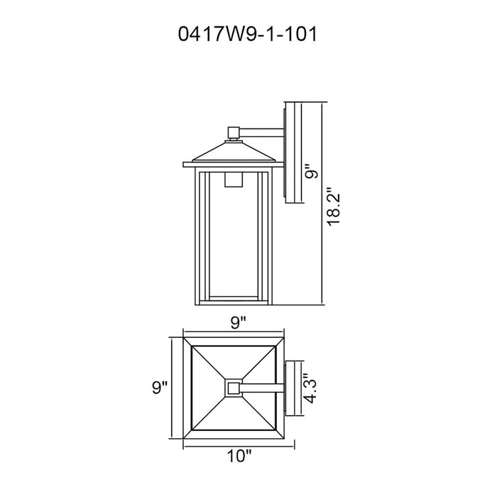 CWI Crawford 1 Light 18"H Outdoor Wall Light, Black/Clear